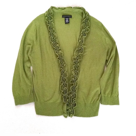 Apostrophe Women's Lime Green Long Sleeve Cardigan Dainty Nylon Blend Sweater L - Picture 3 of 9